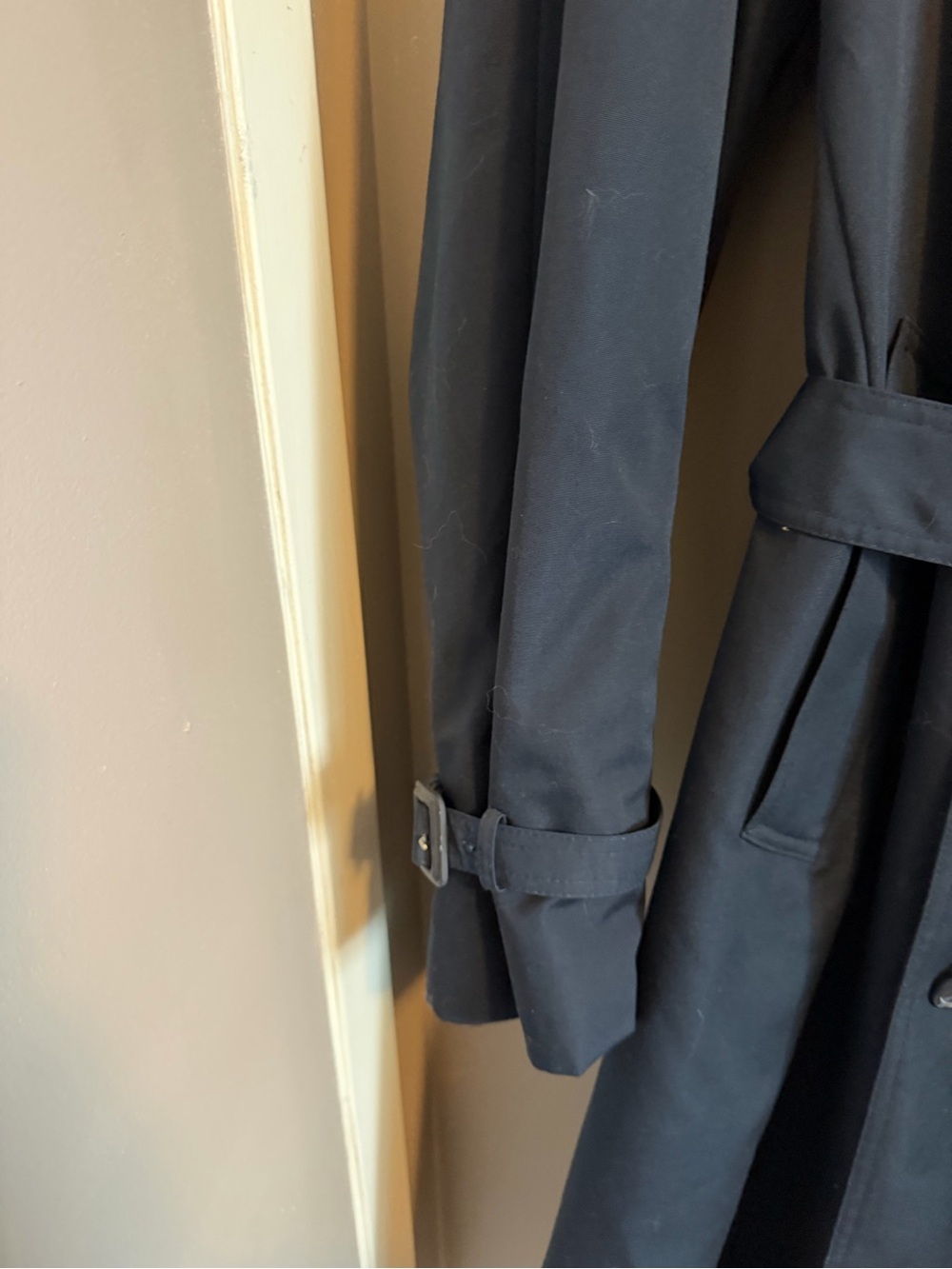 Vintage Eaton Mens Double Breasted Belted Trench Coat Dark Navy 42 Tall - Picture 3 of 12